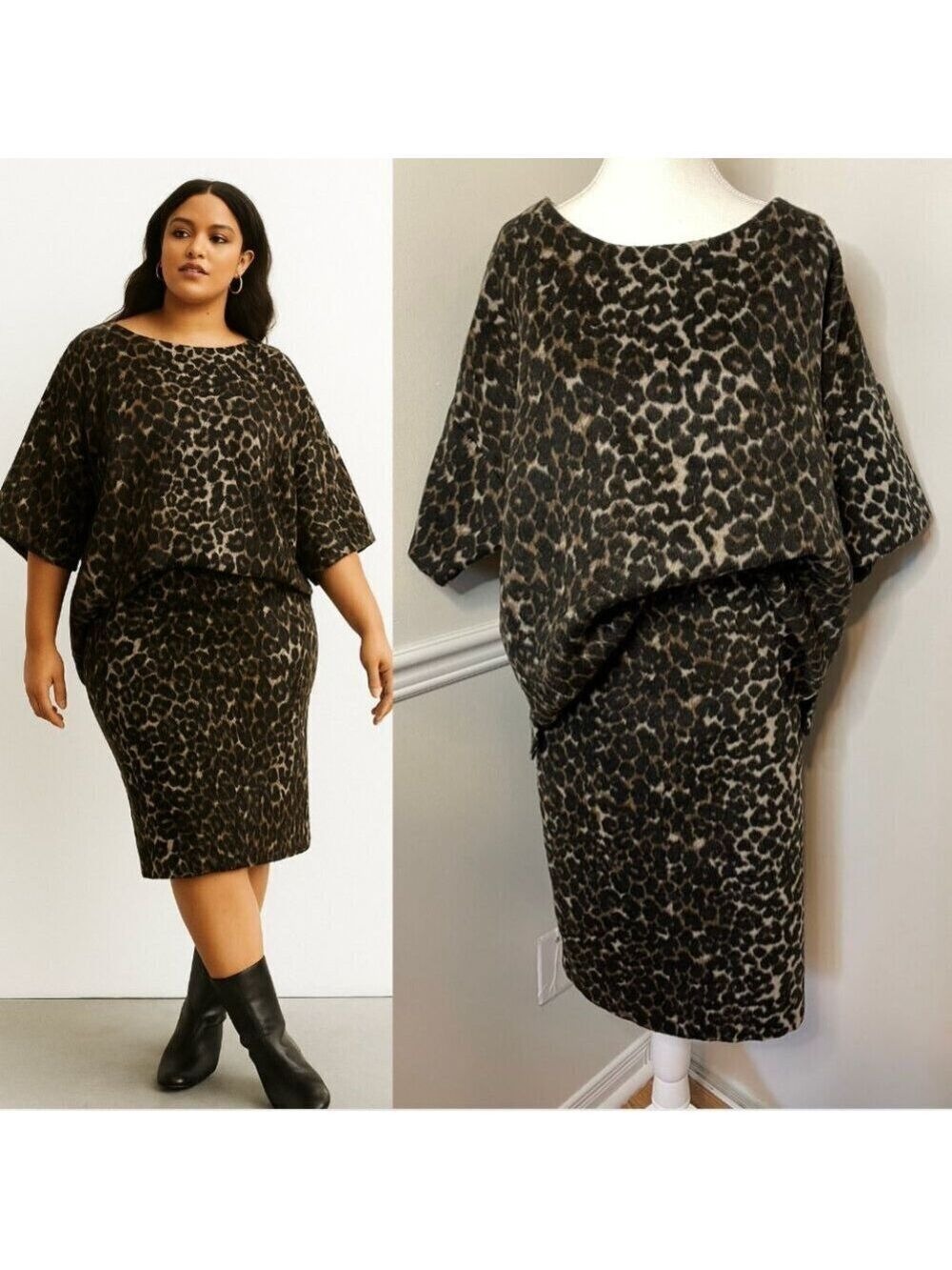 Lord & Taylor Wool Blend Leopard Print Pencil Skirt And Blouse Set 16